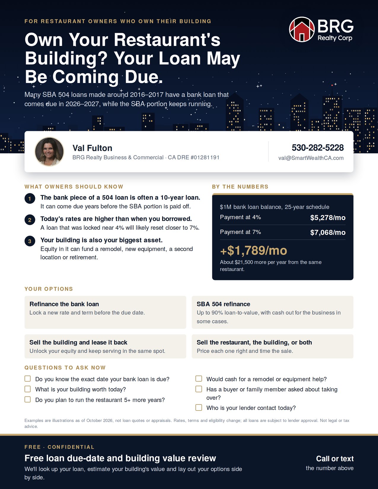 One-page guide for restaurant owners whose building loan is coming due